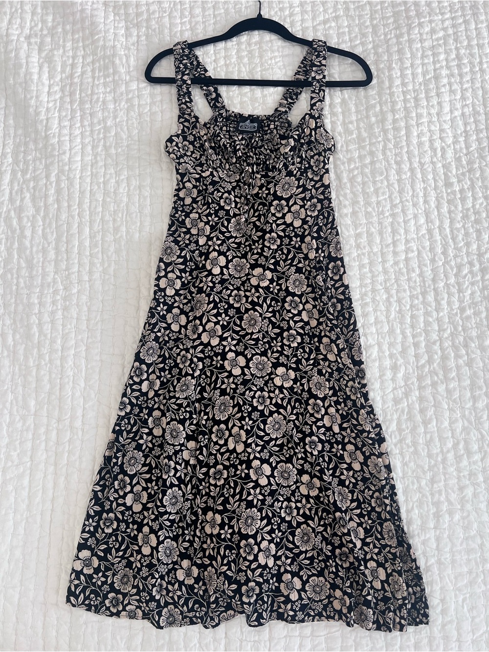 Angie Black Midi Dress with Ivory Floral Print